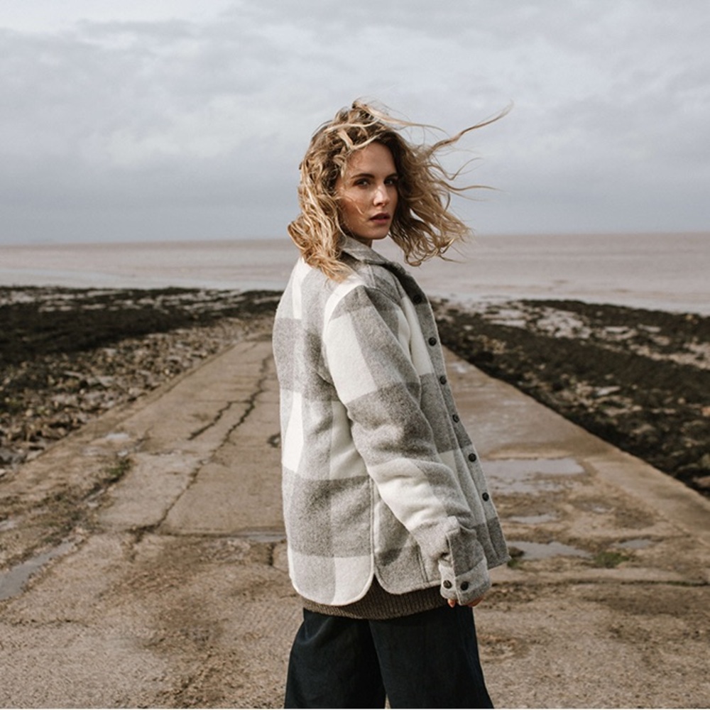 Women's Plaid Jacket - Gray and White